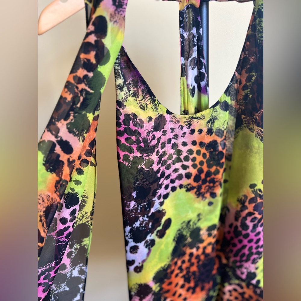Diane Von Furstenberg Blouse with Scarf Silk Sleeveless Print Multicolor Size 10 - Picture 3 of 15